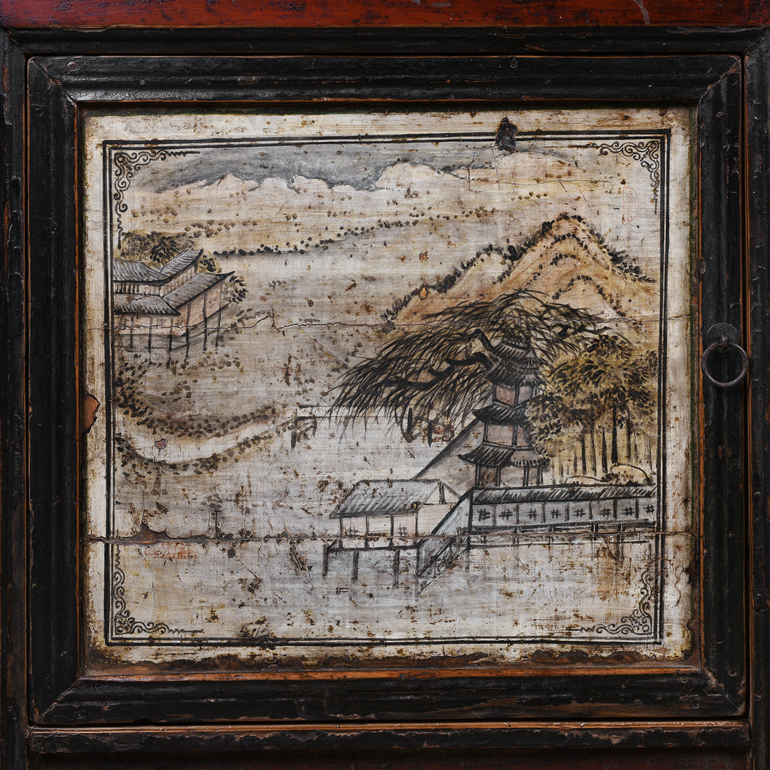 Door Artowrk Detail From Antique Chinese Painted Sideboard