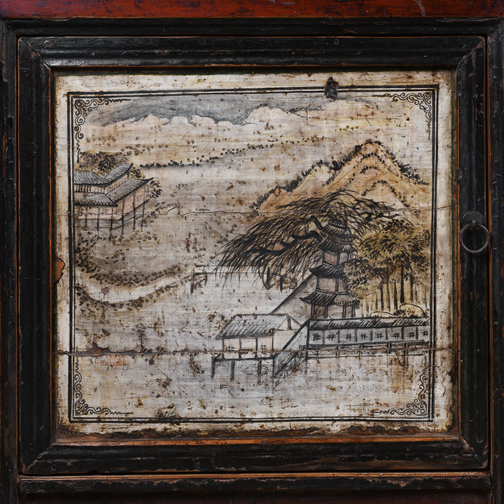 Door Artowrk Detail From Antique Chinese Painted Sideboard
