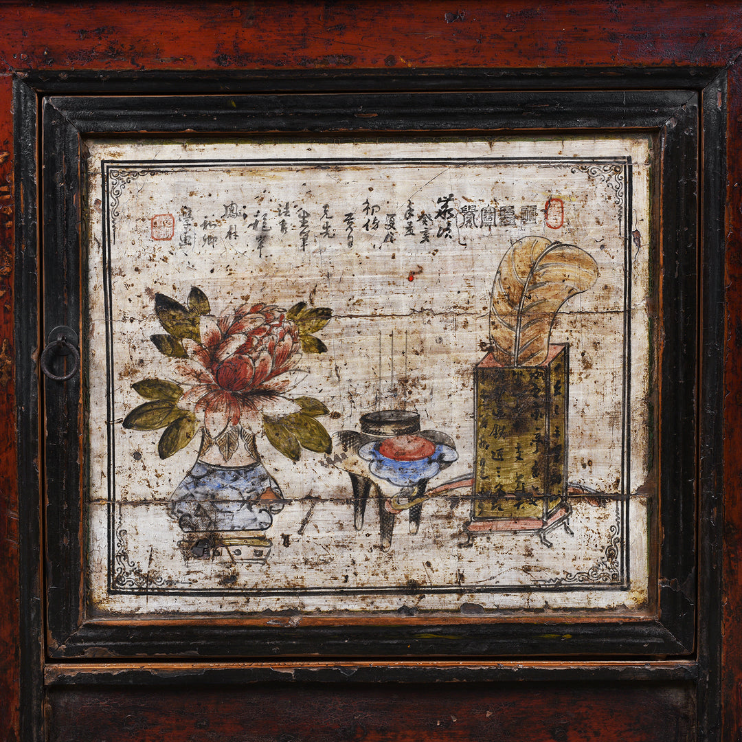 Door Artwork Detail From Antique Chinese Painted Sideboard