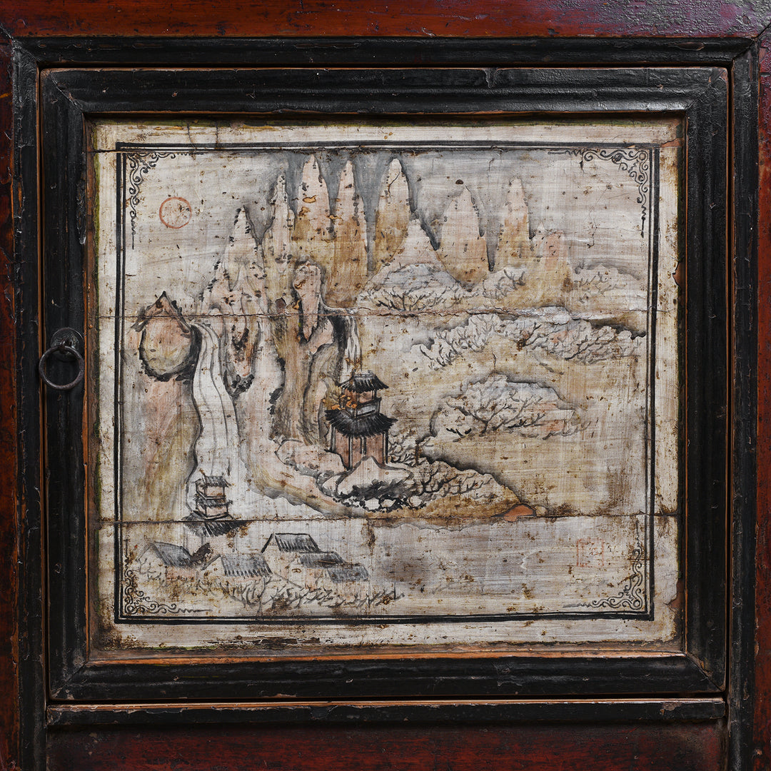 Door Artwork Detail From Antique Chinese Painted Sideboard