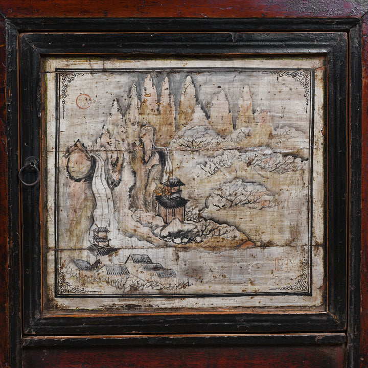 Door Artwork Detail From Antique Chinese Painted Sideboard