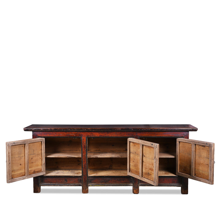 Open Doors VIew Of Antique Chinese Painted Sideboard