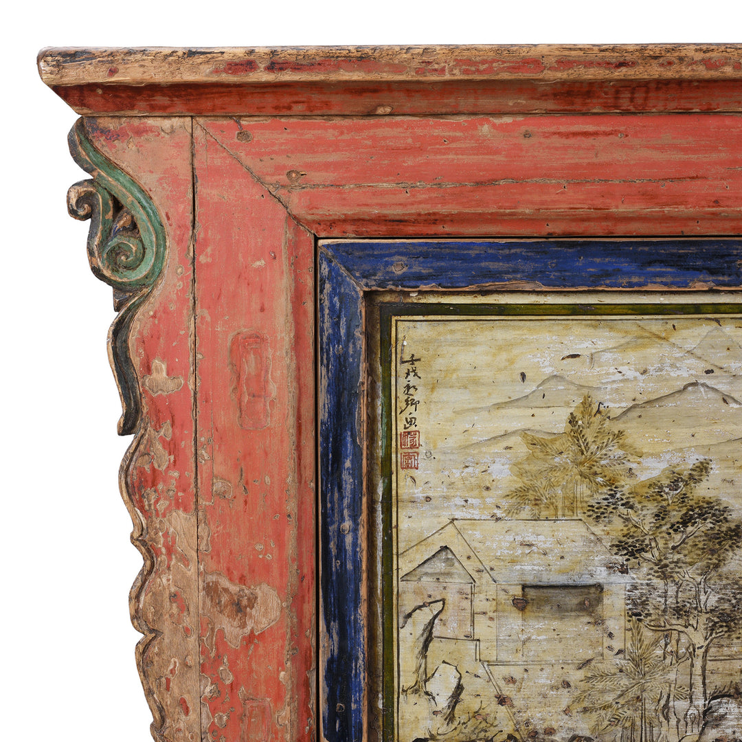 Corner Detail From Antique Painted Sideboard From Qinghai Province | Indigo Antiques