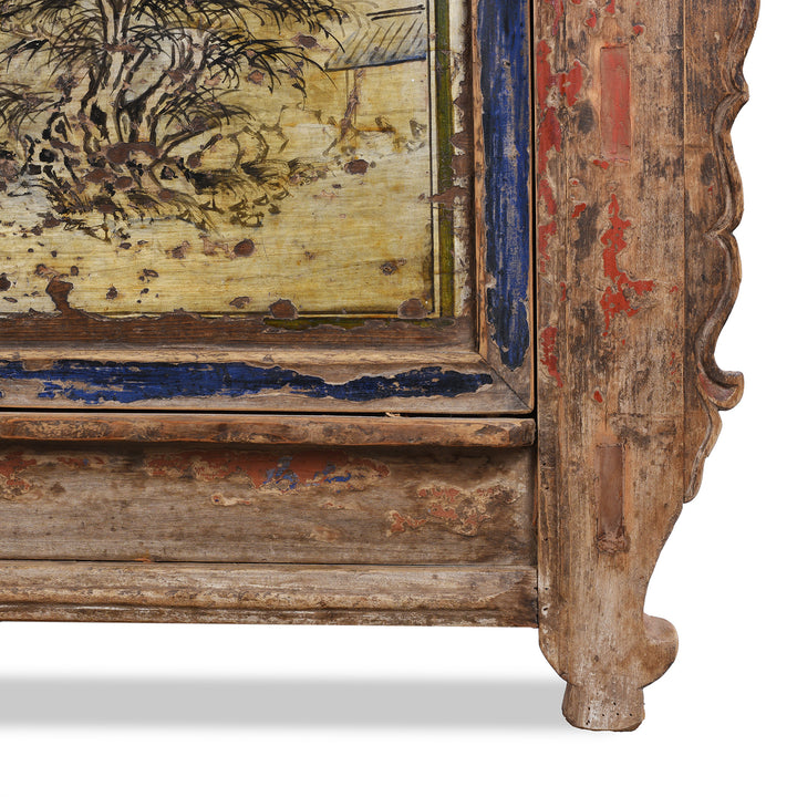 Leg Detail From Antique Painted Sideboard From Qinghai Province | Indigo Antiques