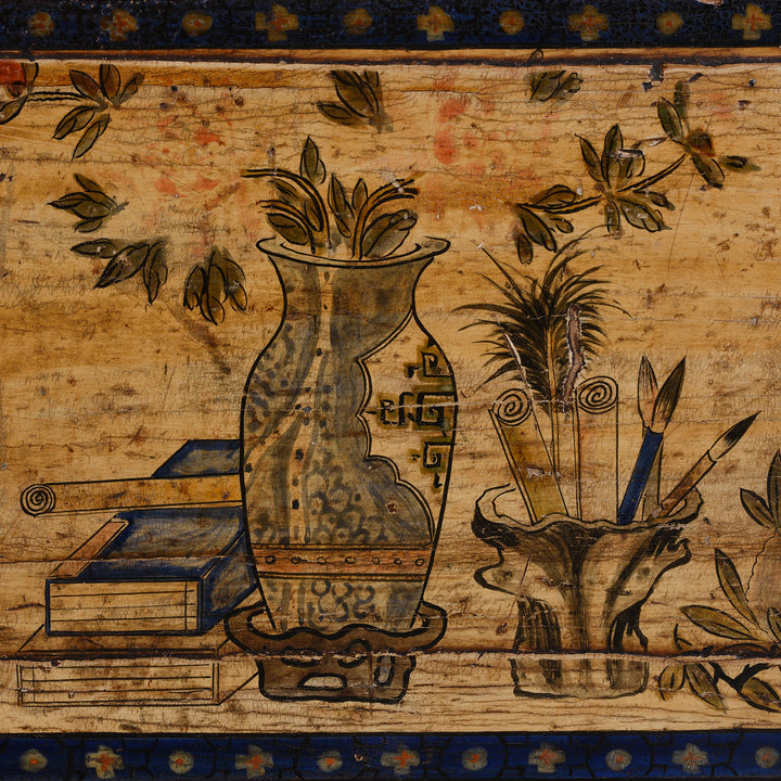 Artwork Detail From Antique Gansu Sideboard With Original Painted Scholarly Motifs And Front Opening Doors | Indigo Antiques