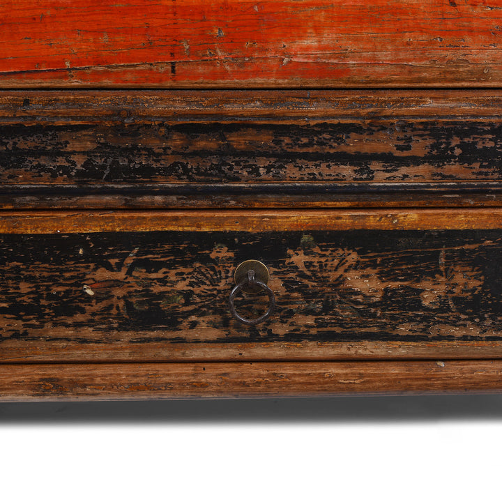 Drawer Detail From Antique Gansu Sideboard With Original Painted Scholarly Motifs And Front Opening Doors | Indigo Antiques