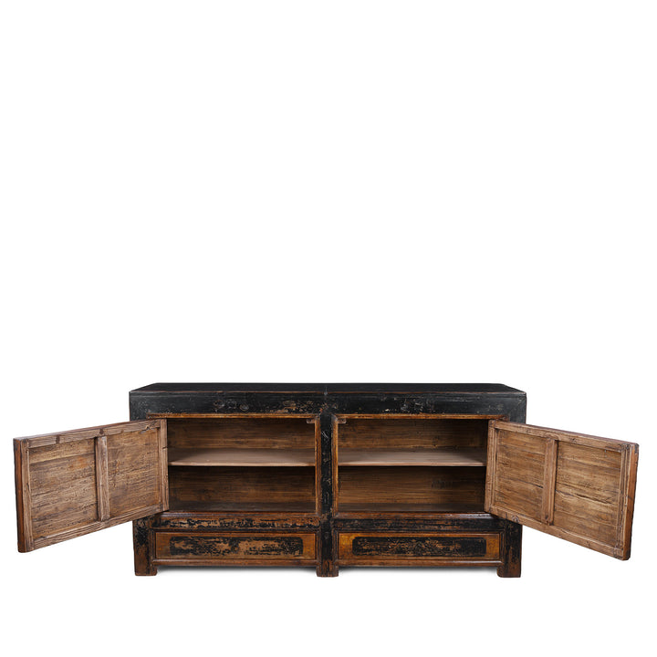 Interior Of Antique Gansu Sideboard With Original Painted Scholarly Motifs And Front Opening Doors | Indigo Antiques