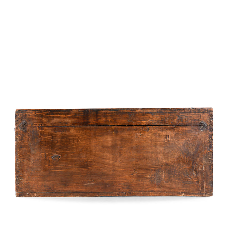 Back Of Antique Gansu Chest With Mongolian Painted Floral And Bird Motifs