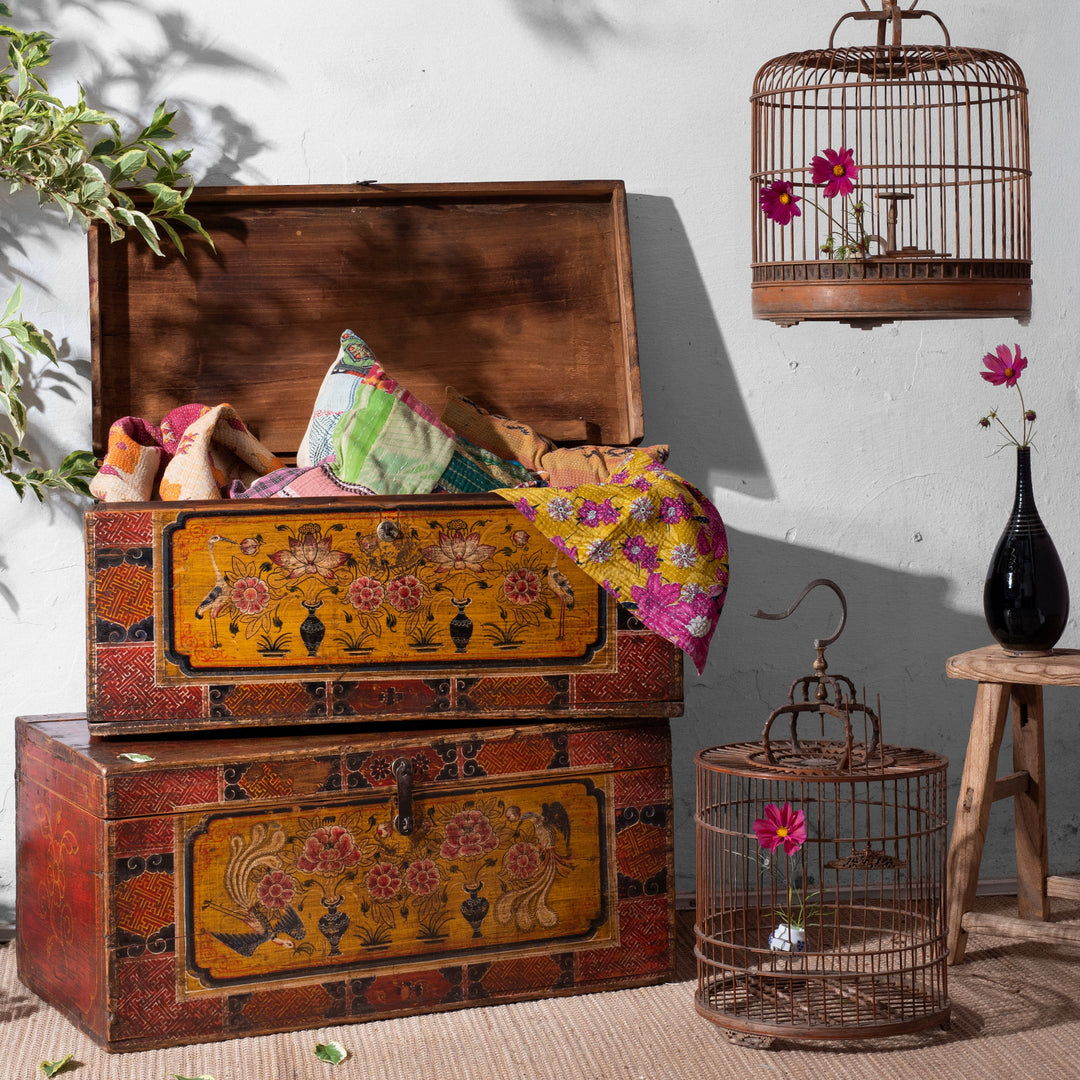 Antique Chinese Chests With Mongolian Inuenced Paitwork In A Lifestyle Setting