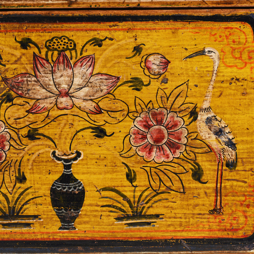 Bird Artwork Detail From Option 2 Antique Gansu Chest With Mongolian Painted Floral And Bird Motifs