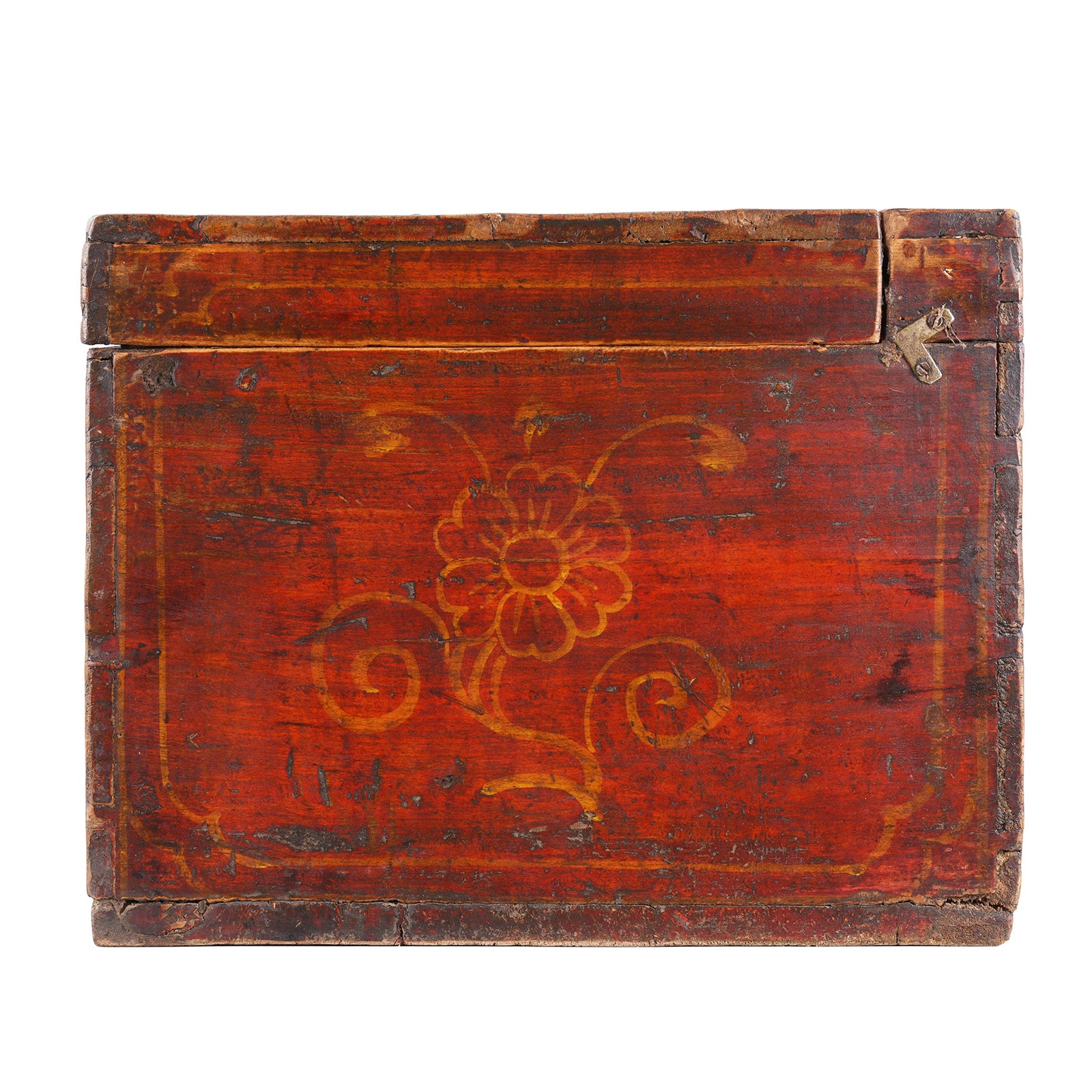 Side Artwork From Option 2 Antique Gansu Chest With Mongolian Painted Floral And Bird Motifs