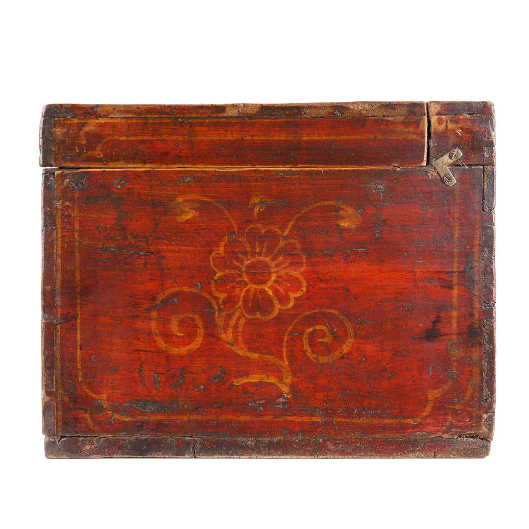 Side Artwork From Option 2 Antique Gansu Chest With Mongolian Painted Floral And Bird Motifs