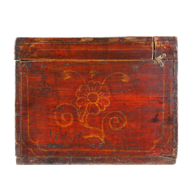 Side Artwork From Option 2 Antique Gansu Chest With Mongolian Painted Floral And Bird Motifs