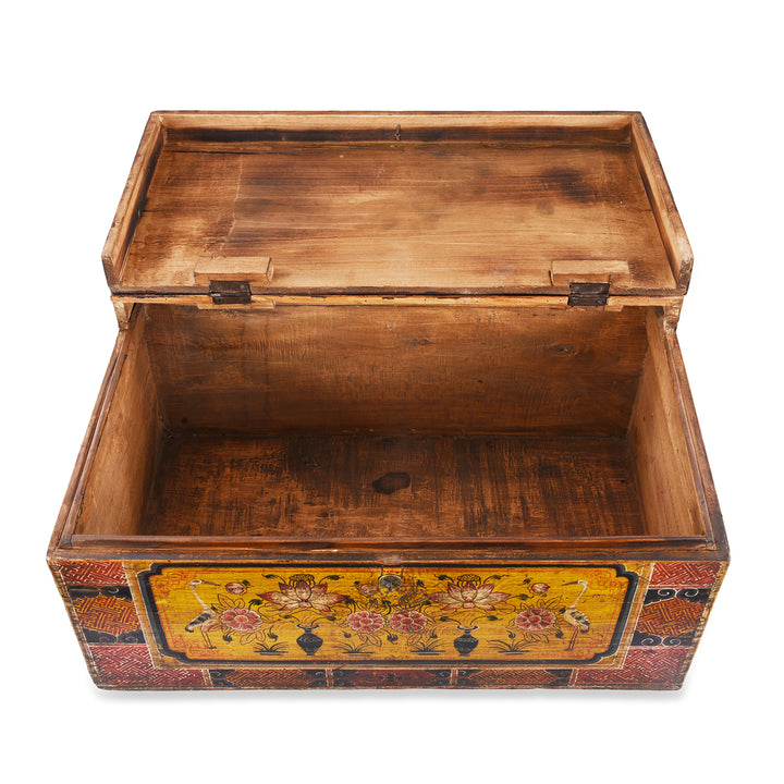 Interior Of Option 2 Antique Gansu Chest With Mongolian Painted Floral And Bird Motifs