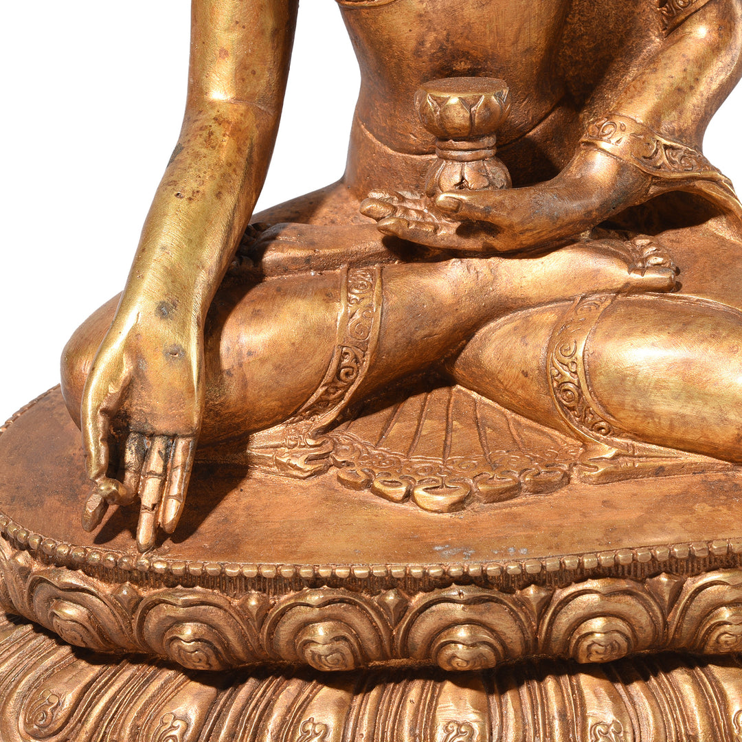 Hands Detail From Gilt Brass Sitting Buddha - Bhumisparsha Mudra | Indigo Antiques