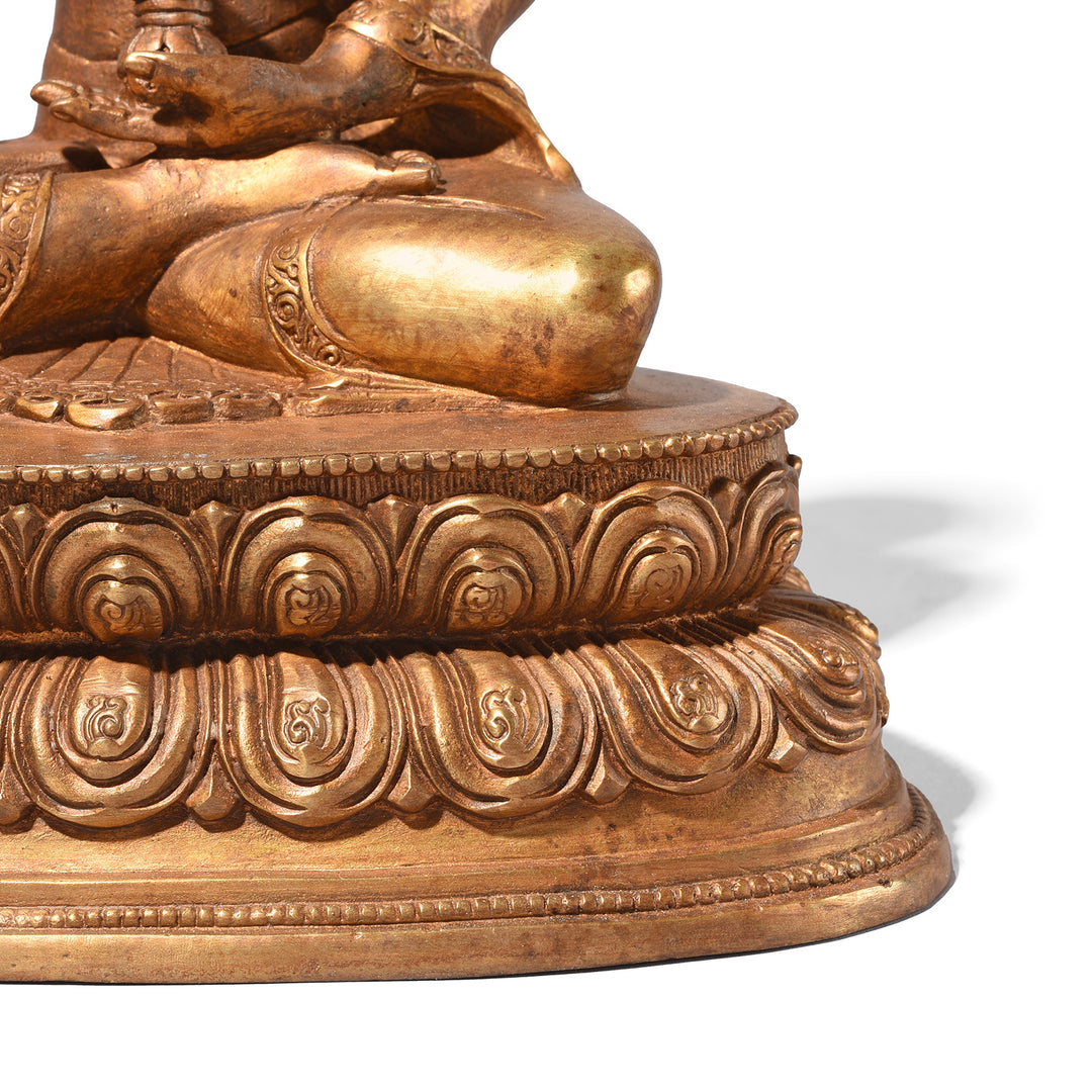 Lotus Throne Detail From Gilt Brass Sitting Buddha - Bhumisparsha Mudra | Indigo Antiques