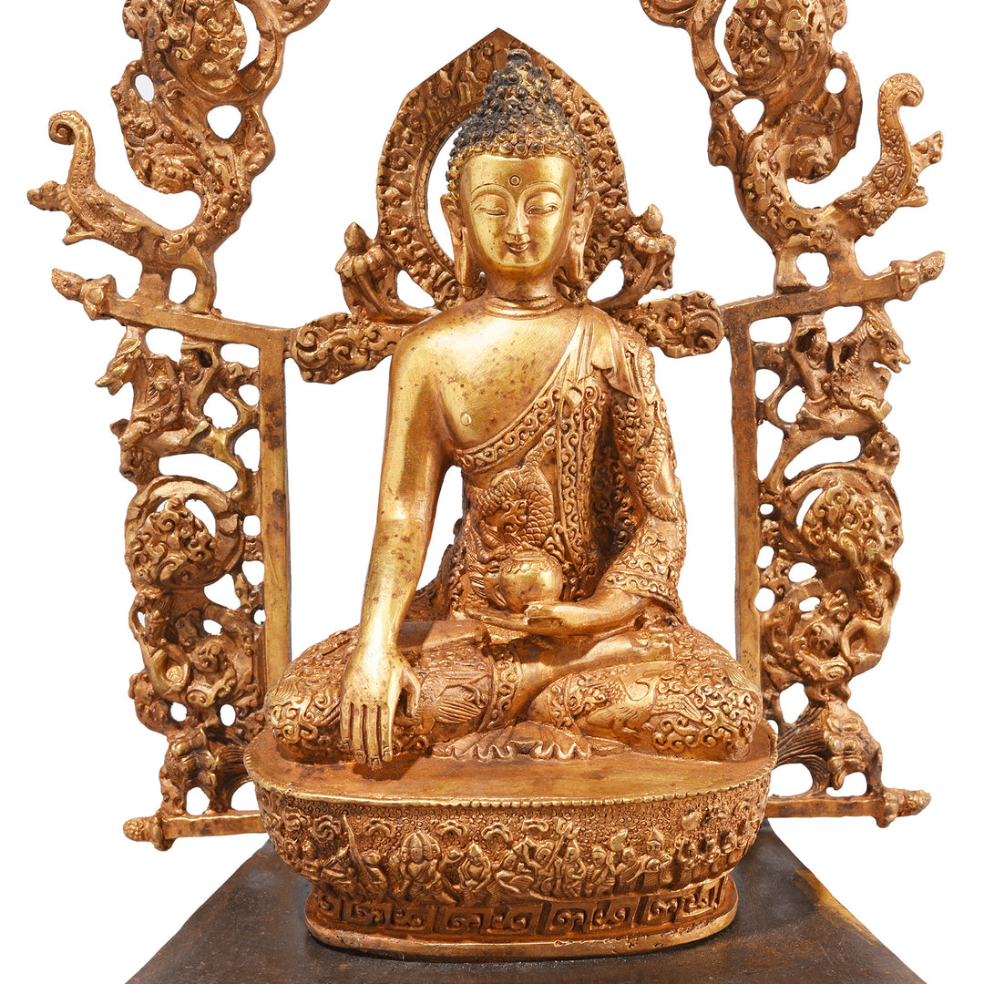 Buddha Detail From Gilt Brass Sitting Buddha - Bhumisparsha Mudra | Indigo Antiques