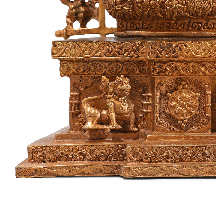 Lion Detail From Gilt Brass Sitting Buddha - Bhumisparsha Mudra | Indigo Antiques