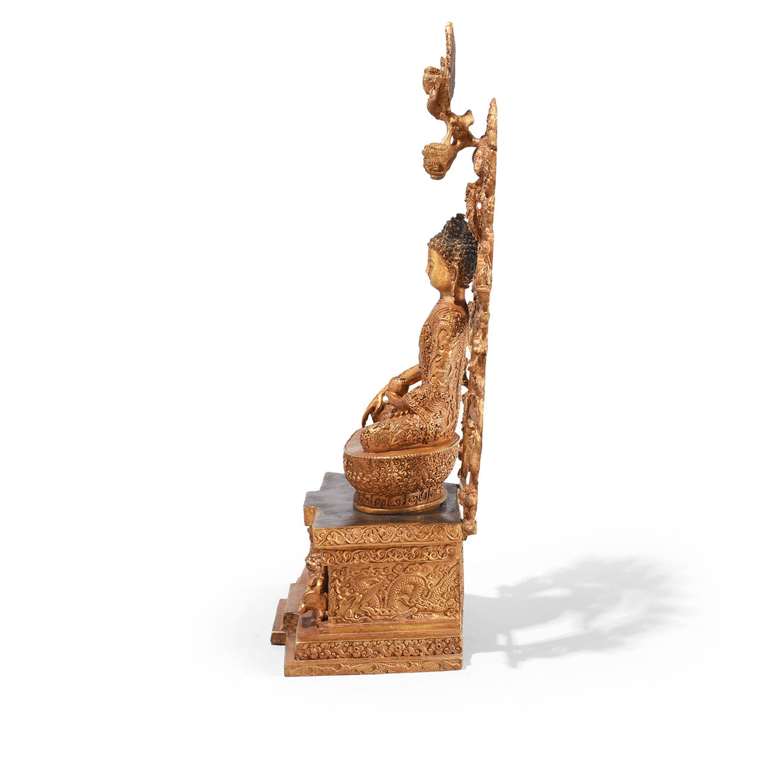 Side VIew Of Gilt Brass Sitting Buddha - Bhumisparsha Mudra | Indigo Antiques