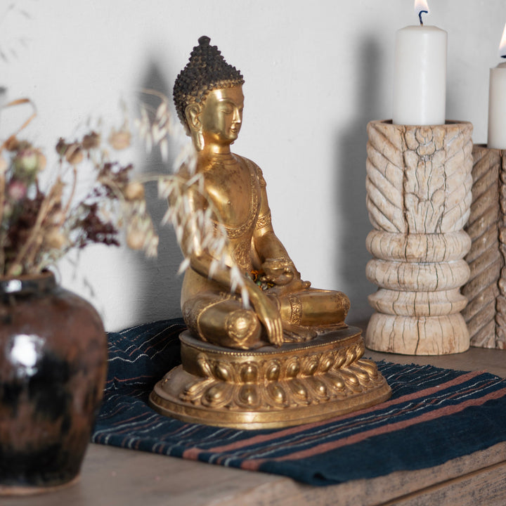 Gilt Brass Sitting Buddha - Bhumisparsha Mudra | Indigo Antiques