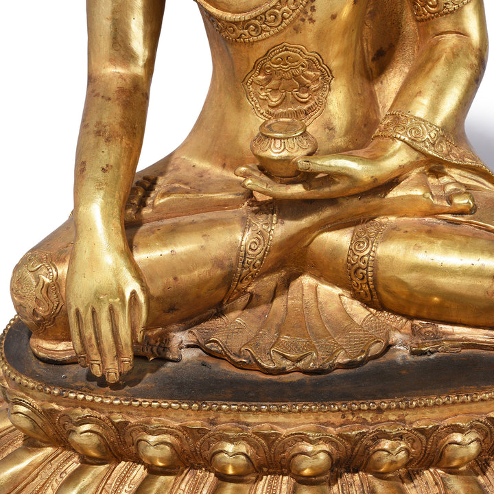 Hands Detail From Gilt Brass Sitting Buddha - Bhumisparsha Mudra | Indigo Antiques