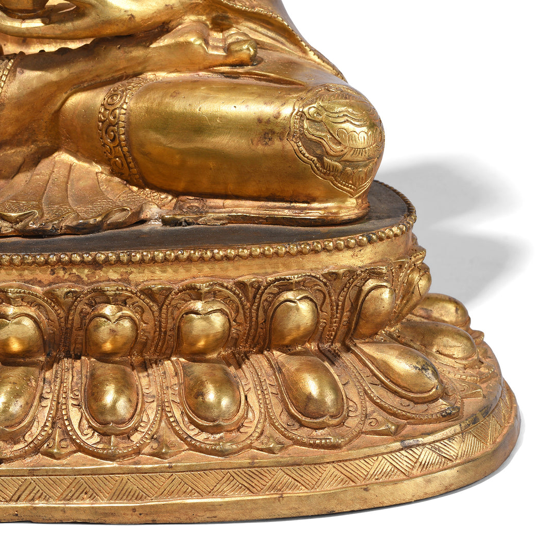 Throne Detail From Gilt Brass Sitting Buddha - Bhumisparsha Mudra | Indigo Antiques