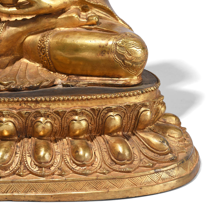 Throne Detail From Gilt Brass Sitting Buddha - Bhumisparsha Mudra | Indigo Antiques
