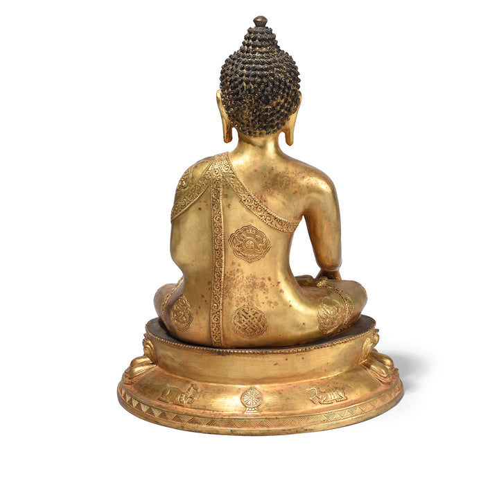 Rear View Of Gilt Brass Sitting Buddha - Bhumisparsha Mudra | Indigo Antiques