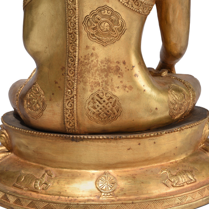Rear Detail From Gilt Brass Sitting Buddha - Bhumisparsha Mudra | Indigo Antiques