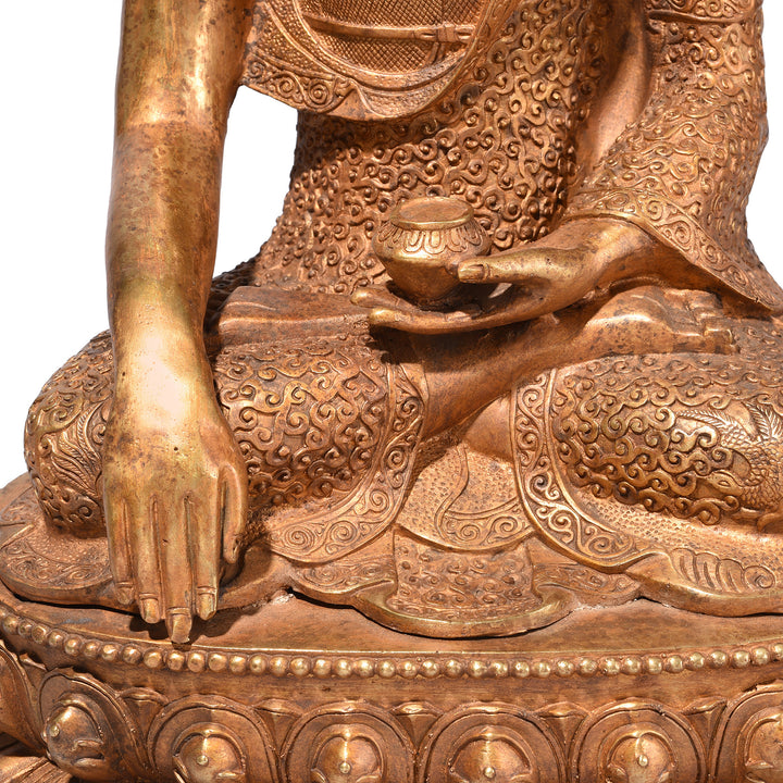 Hands Detail From Gilt Brass Sitting Buddha - Bhumisparsha Mudra | Indigo Antiques