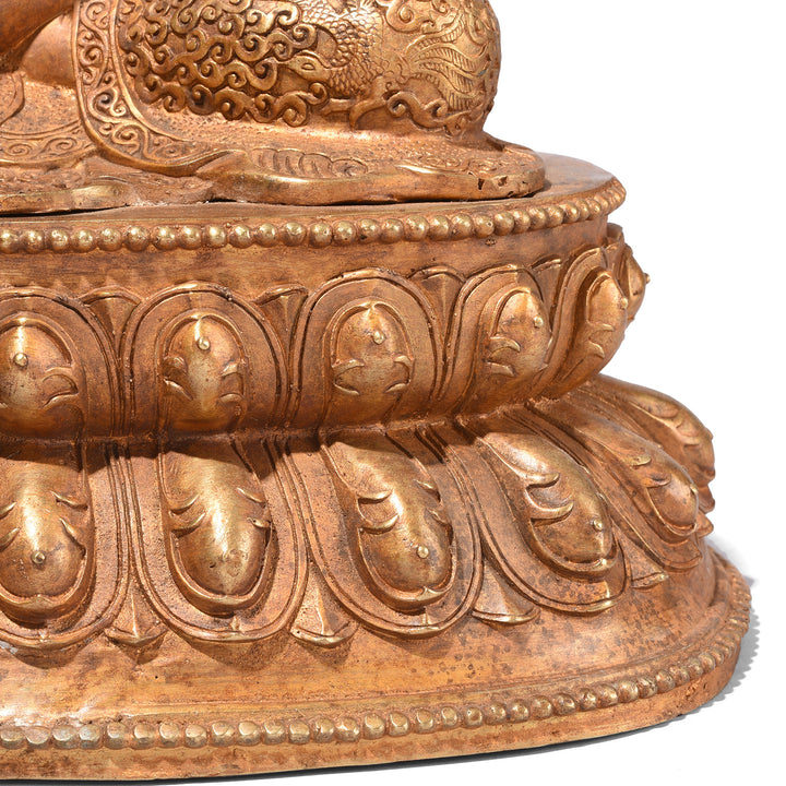 Base Detail From Gilt Brass Sitting Buddha - Bhumisparsha Mudra | Indigo Antiques