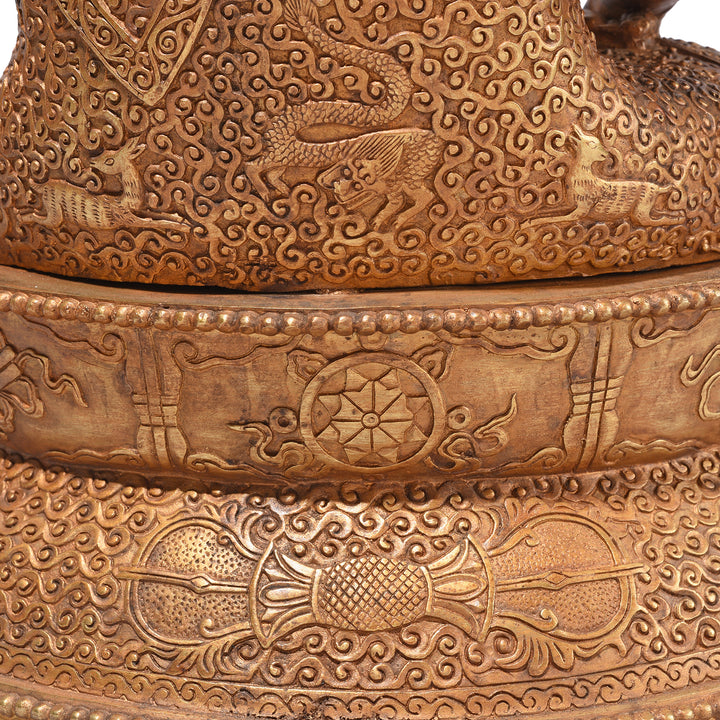 Rear Detail From Gilt Brass Sitting Buddha - Bhumisparsha Mudra | Indigo Antiques