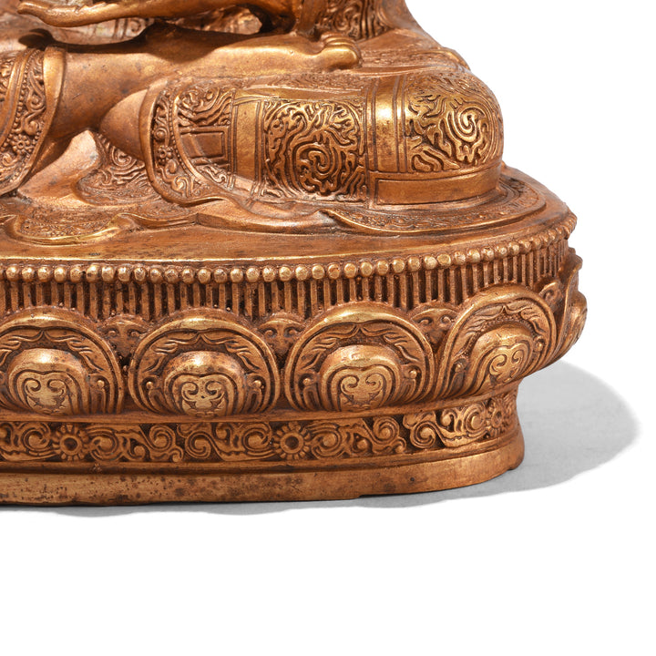 Detail From Gilt Brass Sitting Buddha - Bhumisparsha Mudra | Indigo Antiques