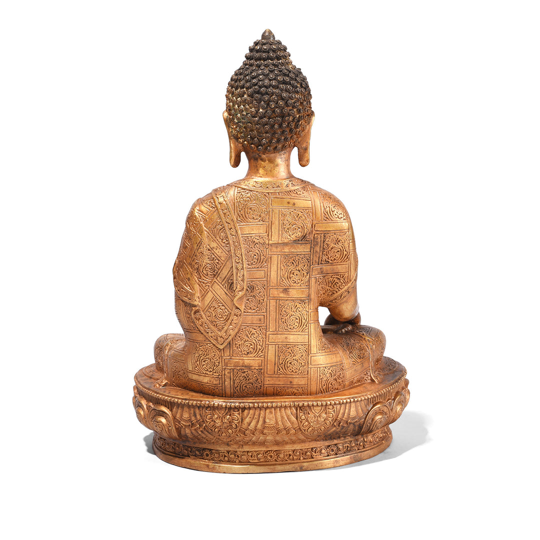 Back of Gilt Brass Sitting Buddha - Bhumisparsha Mudra | Indigo Antiques