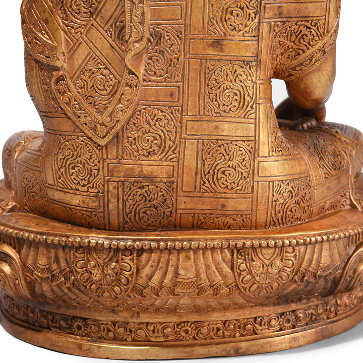 Detail From Back Of Gilt Brass Sitting Buddha - Bhumisparsha Mudra | Indigo Antiques