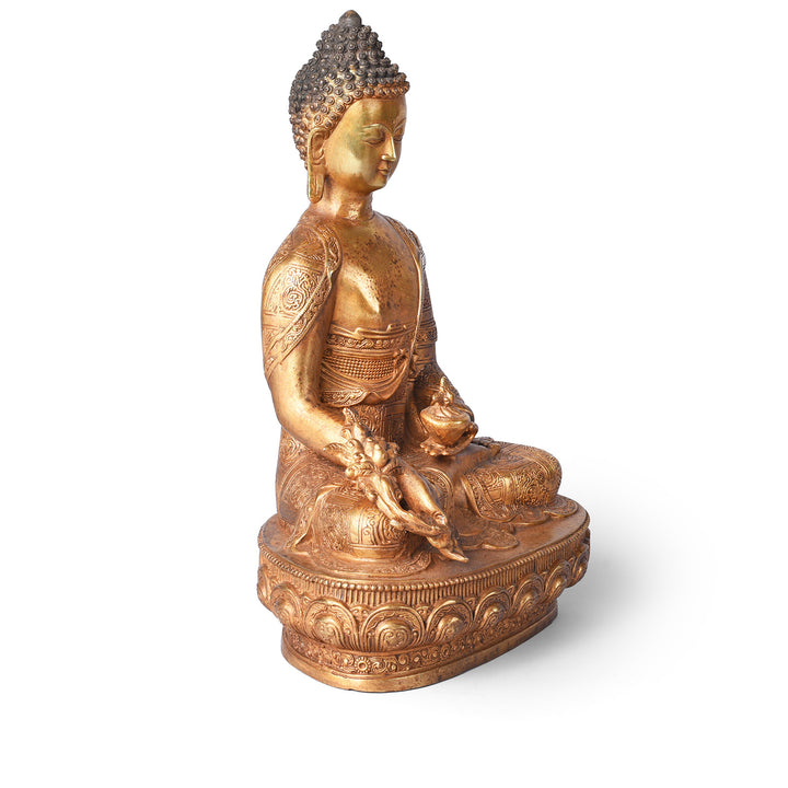 Angled View Of Gilt Brass Buddha - Varada Mudra | Indigo Antiques