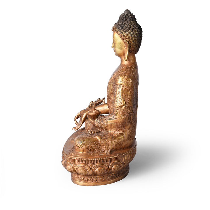 Side View Of Gilt Brass Buddha - Varada Mudra | Indigo Antiques