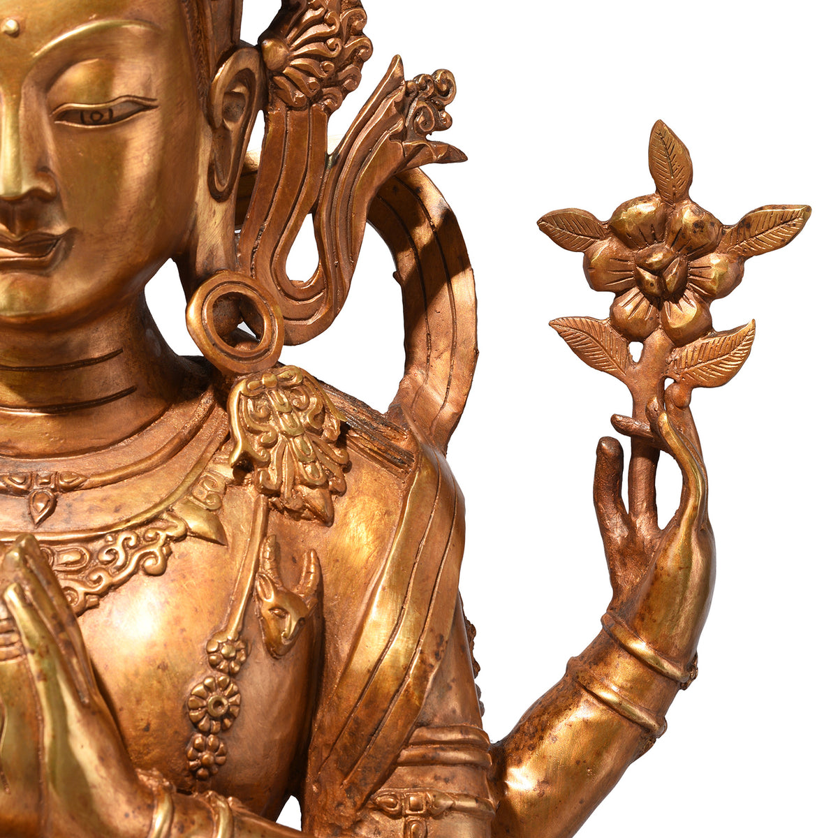 Side Gilt Nepalese Bronze Four Armed Chenrezig (Avalokiteśvara) Statue, Reproduction | Indigo Antiques