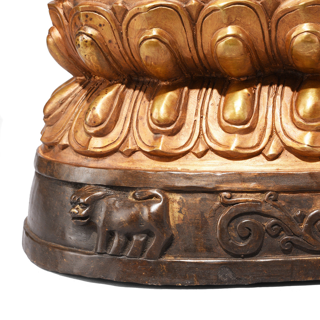 Protection dog on a lotus throne. 