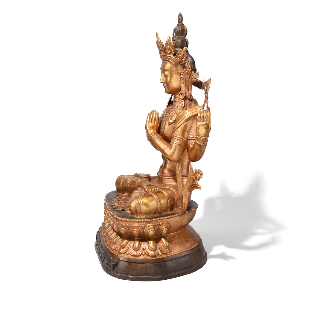 Side Gilt Nepalese Bronze Four Armed Chenrezig (Avalokiteśvara) Statue, Reproduction | Indigo Antiques