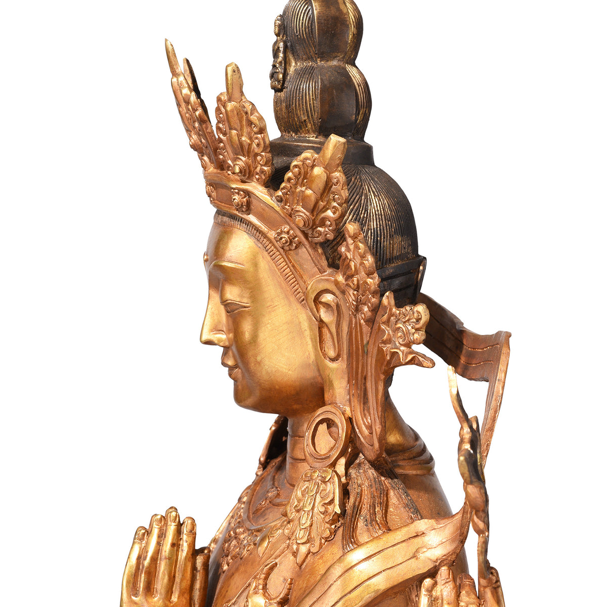 Profile of the Gilt Nepalese Bronze Four Armed Chenrezig (Avalokiteśvara) Statue, Reproduction | Indigo Antiques