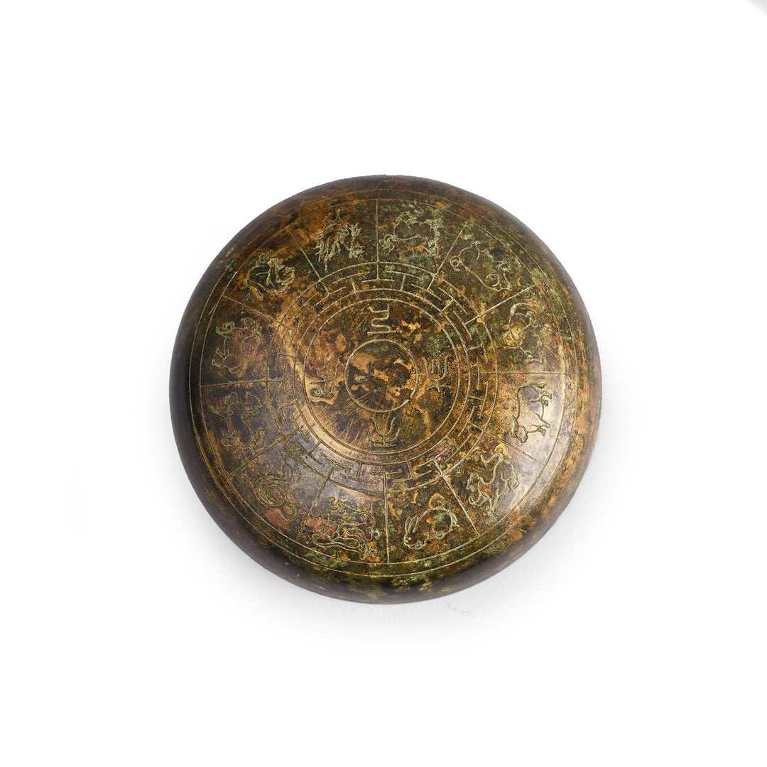 Top Down View Of Zodiac Signs From Bronze Zodiac Trinket Box | Indigo Antiques