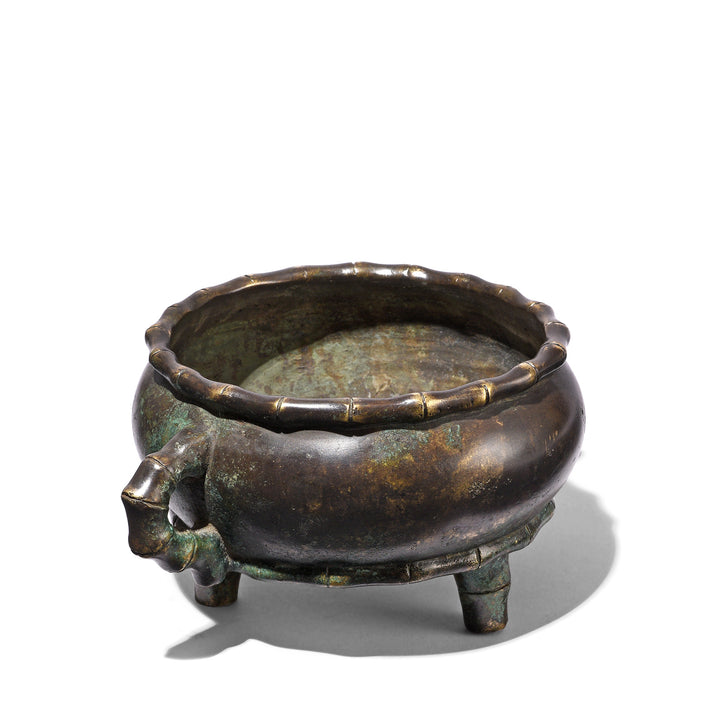 Angled VIew Of Bronze Incesnse Censer Bowl | Indigo Antiques