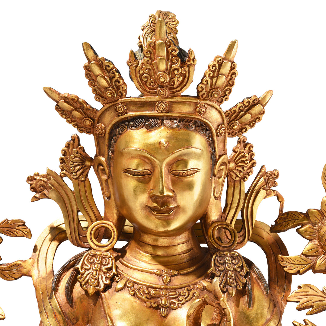 Face Detail From Gilt Bronze Statue Of The Tibetan Goddess Tara | Indigo Antiques