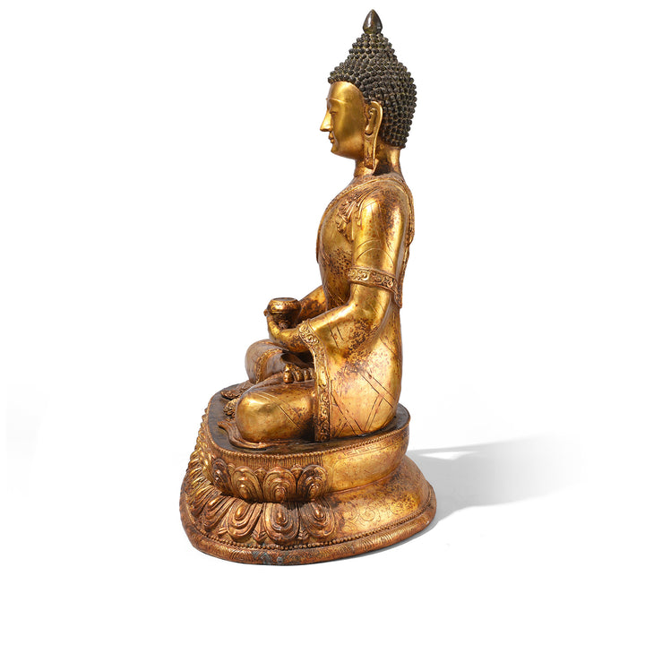 Side VIew Of Gilt Brass Sitting Buddha - Dhyana Mudra | Indigo Antiques