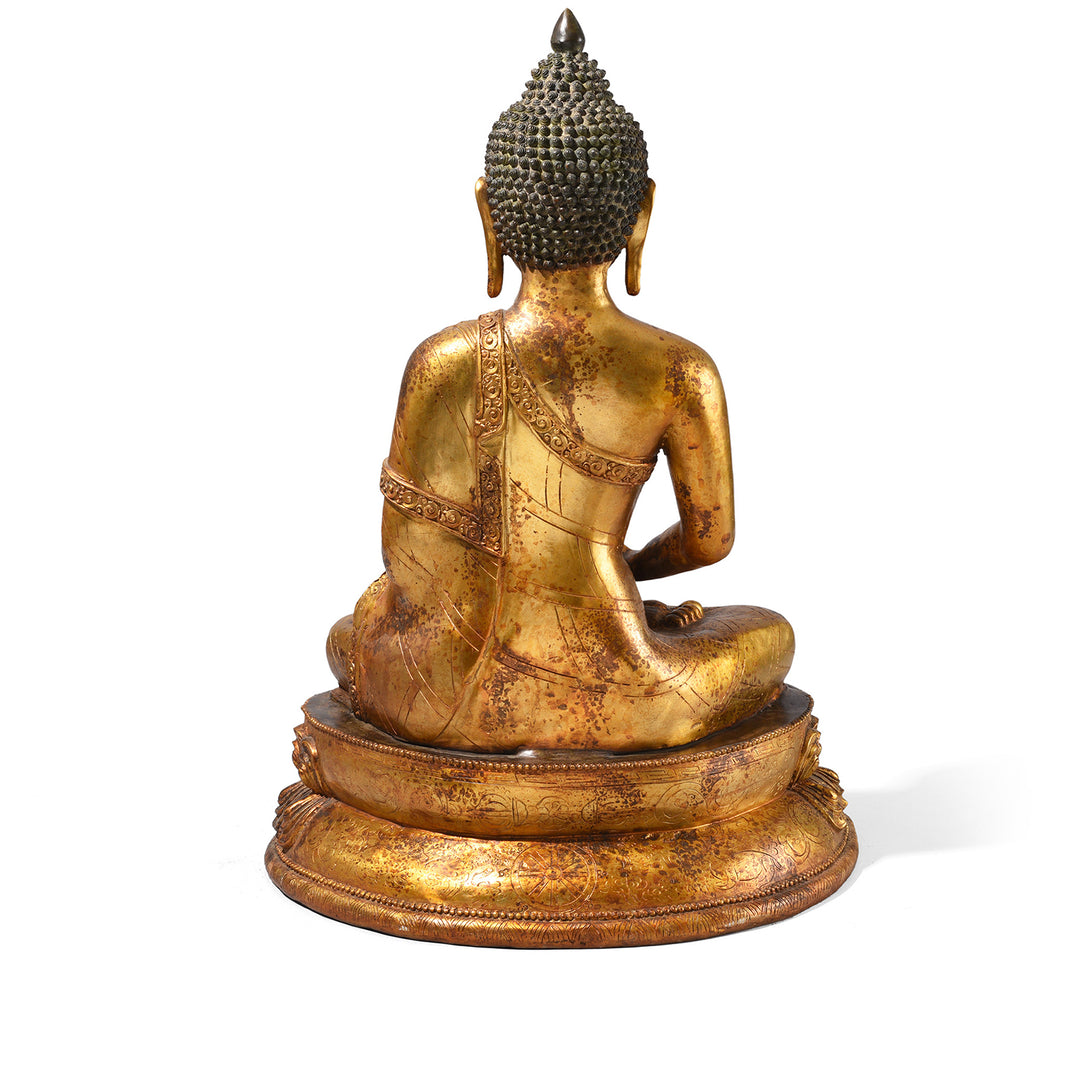 Back of Gilt Brass Sitting Buddha - Dhyana Mudra | Indigo Antiques