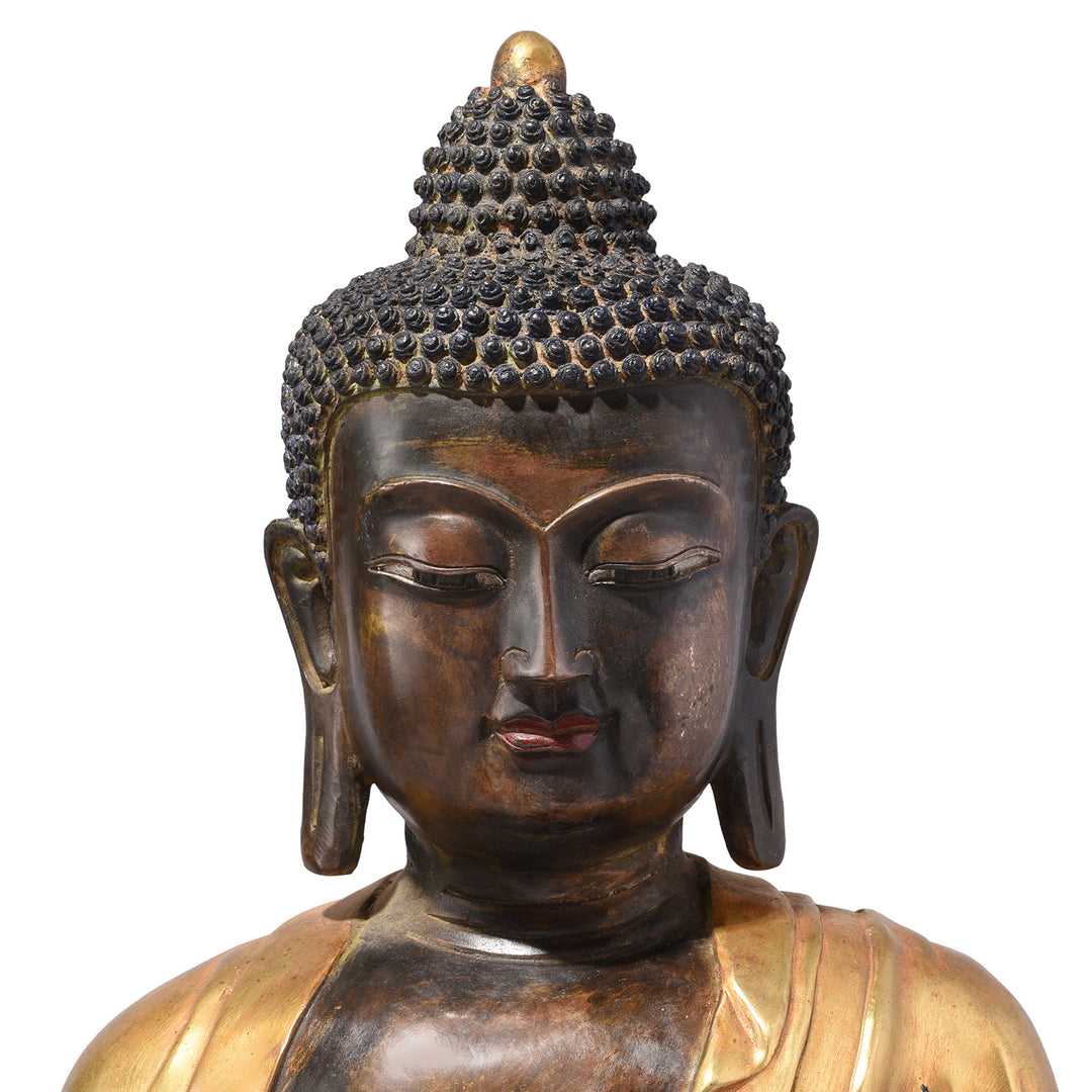 Face Detail From Gilded Statue Of Buddha - Dhyana Mudra Pose | Indigo Antiques