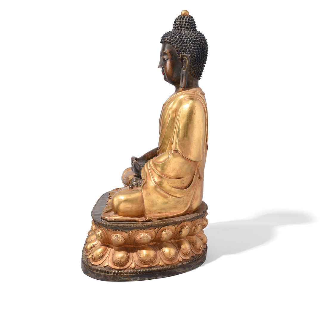 Side View Of Gilded Statue Of Buddha - Dhyana Mudra Pose | Indigo Antiques