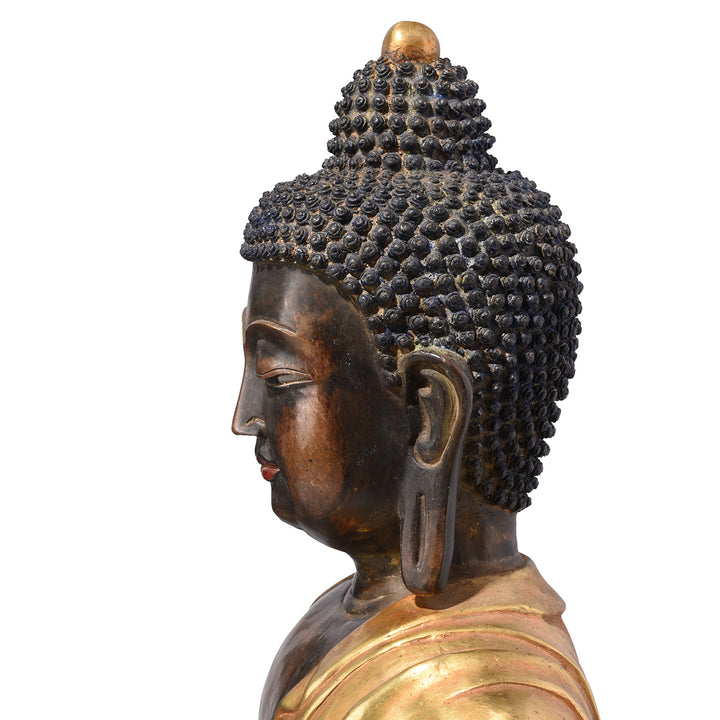 Profile View Of Gilded Statue Of Buddha - Dhyana Mudra Pose | Indigo Antiques