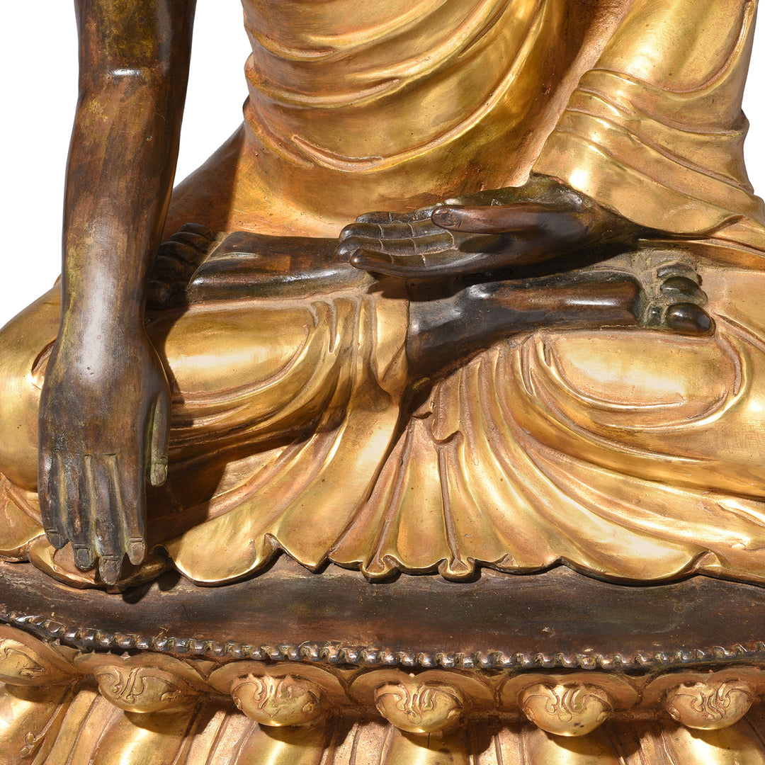 Hands Detail From Gilt Brass Sitting Buddha - Bhumisparsha Mudra | Indigo Antiques